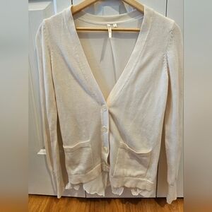 Petticoat Alley, XS, Cream Women's Cardigan With Ruffle Hem